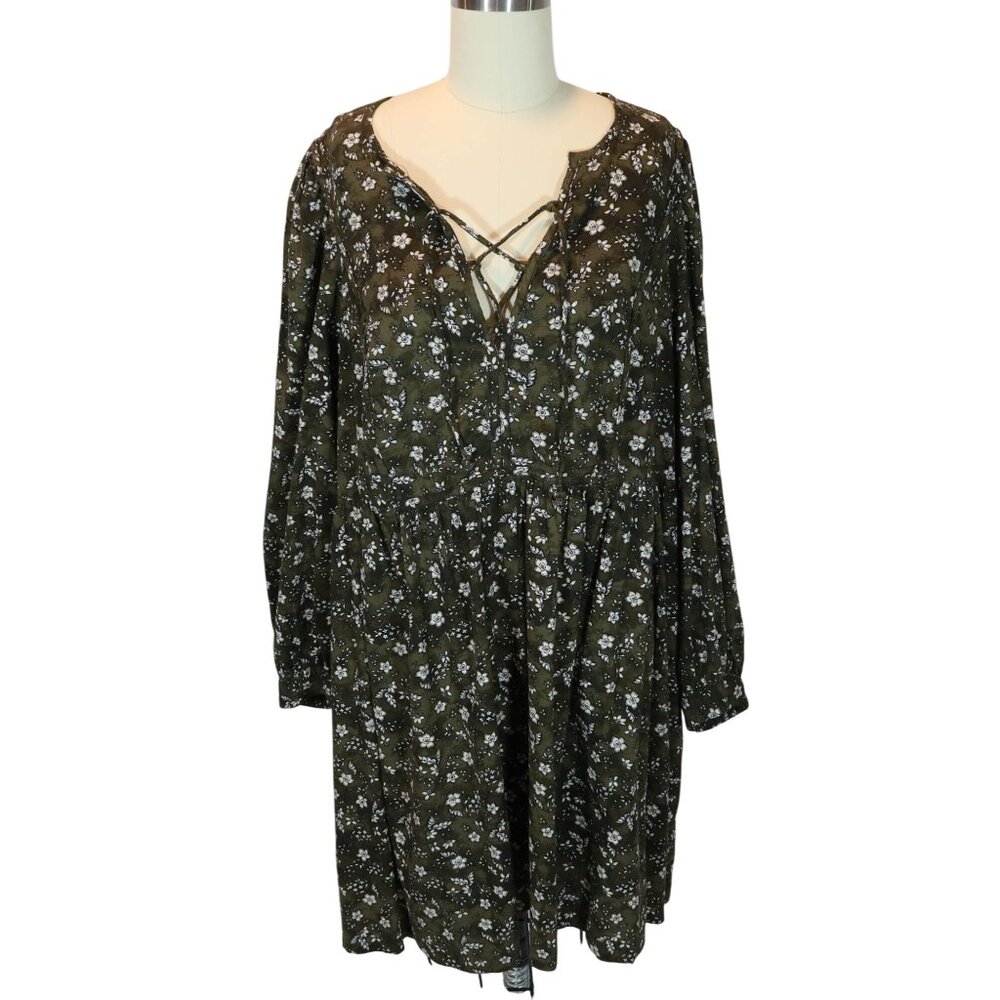 OLD NAVY Floral Long Sleeve Peasant Dress XL NWT Boho Cottagecore Olive Green
